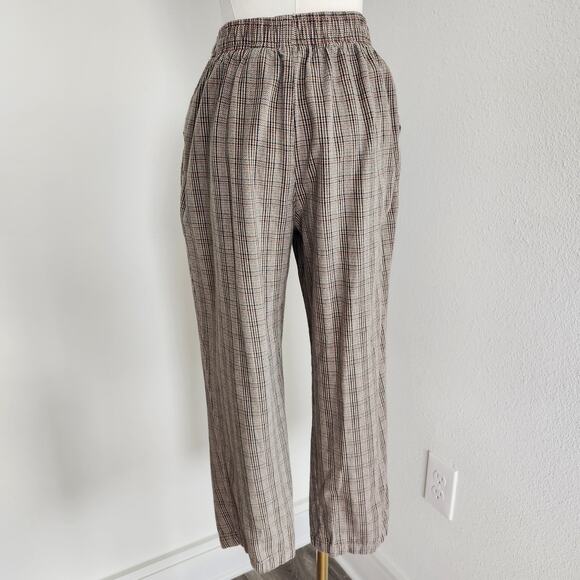 Vintage Cabin Creek Plaid Tan Red High Rise Trousers Straight Leg Stretchy Pants - Picture 6 of 8